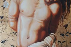 Cristo degli scarafaggi 2013 olio e foglia d'oro su tavola 70x100