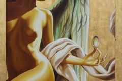 Leda e il cigno olio su tela e foglia d'oro 80x100 2012
